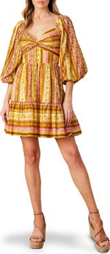 FLYING TOMATO Puff Sleeve Print Minidress