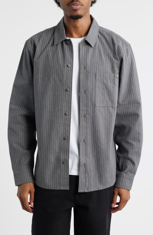 Dickies Lima Loose Fit Pinstripe Cotton Twill Button-up Shirt In Gray
