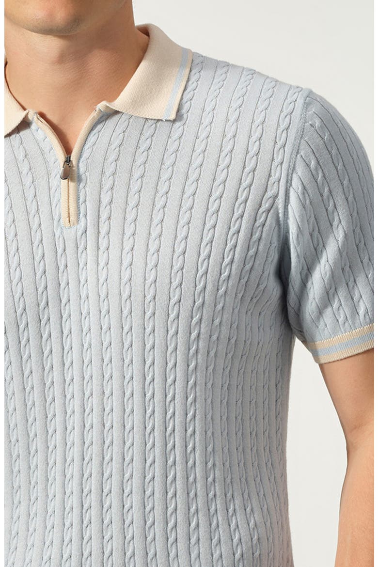 Cable Knit Polo Sweater, Alternate, color, SKY