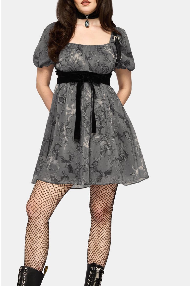 Merunicorn Enchanted Forest Mini Dress, Alternate, color, Charcoal