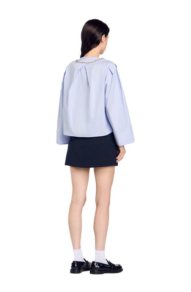 SANDRO Cropped shirt with jewel trim collar, Alternate, color, 
