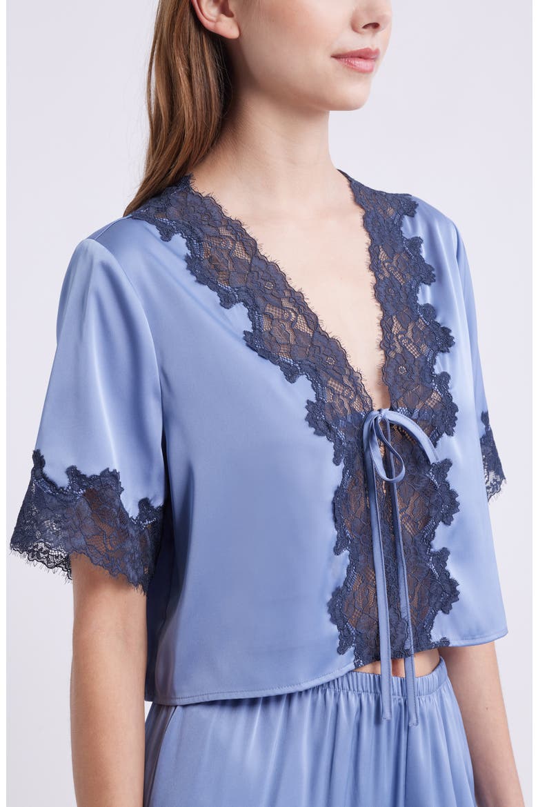 Lace Trim Stretch Satin Crop Pajamas, Alternate, color, BLUE TEMPEST
