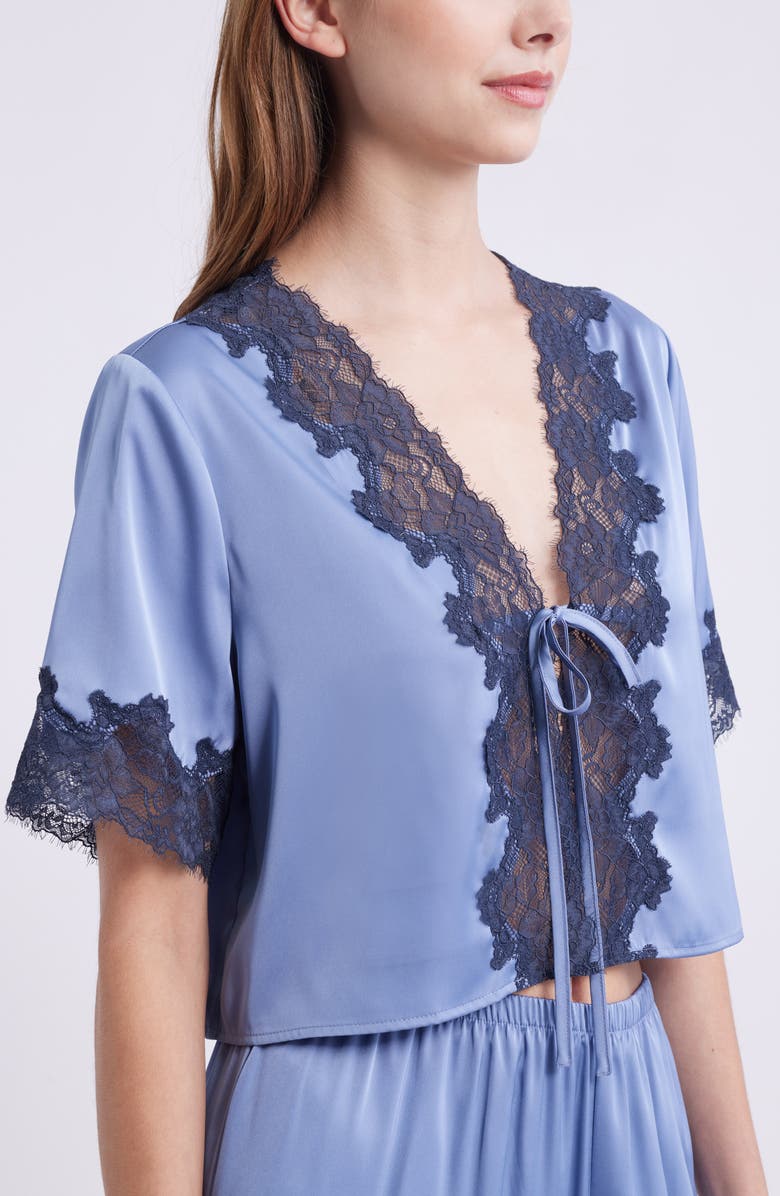 Lace Trim Stretch Satin Crop Pajamas