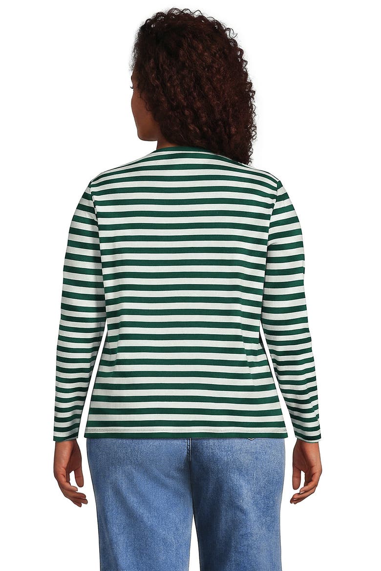 Supima Cotton Long Sleeve Crewneck T-Shirt, Alternate, color, Pine/Ivory Even Stripe
