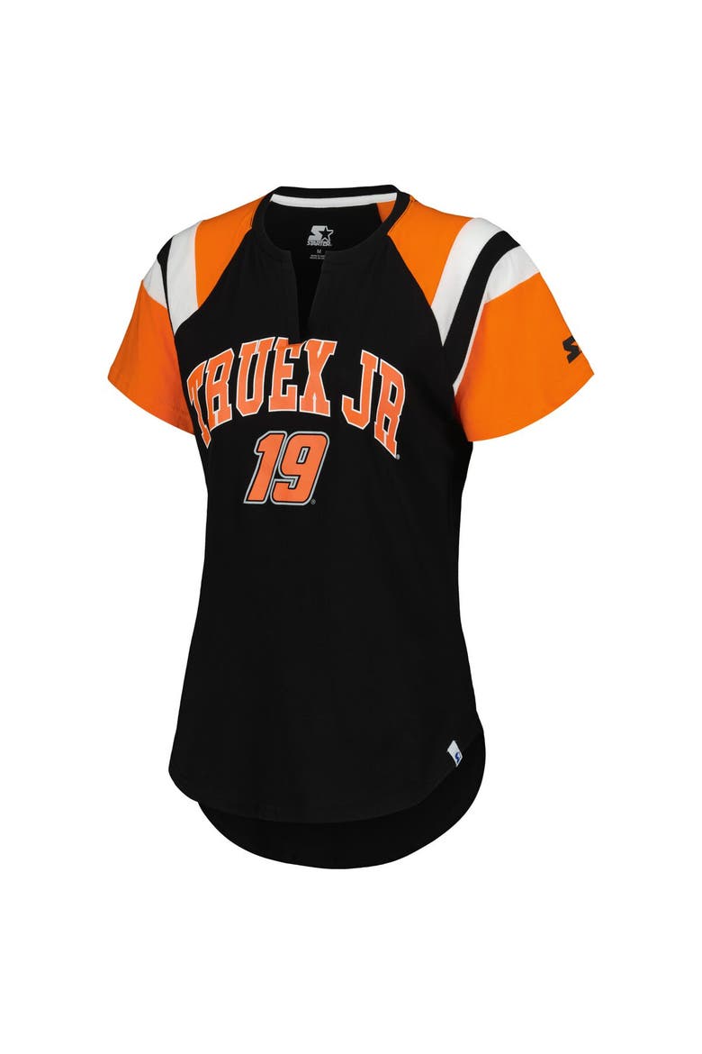 Women's Starter Black/Orange Martin Truex Jr Game On V-Neck T-Shirt, Alternate, color, Black