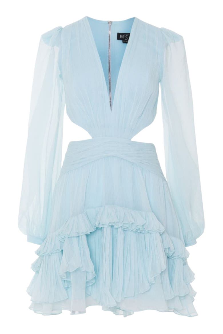 Silk Plisse Essence Cut Out Mini Dress, Alternate, color, LIGHT BLUE