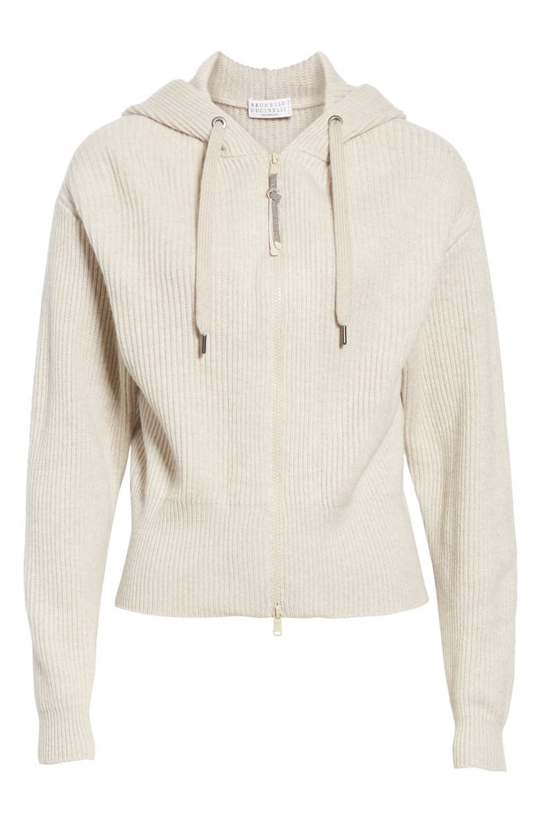 Brunello Cucinelli English Rib Cashmere Hooded Sweater, Alternate, color, 
