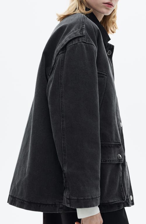 Mango Corduroy Collar Denim Jacket In Black Denim