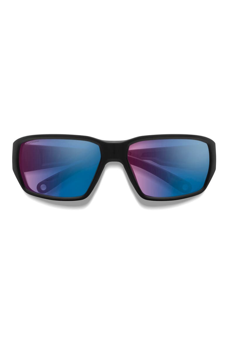 Hookset 62mm ChromaPop™ Polarized Oversize Wraparound Sunglasses, Main, color, BLACK / ROSE BLUE MIRROR