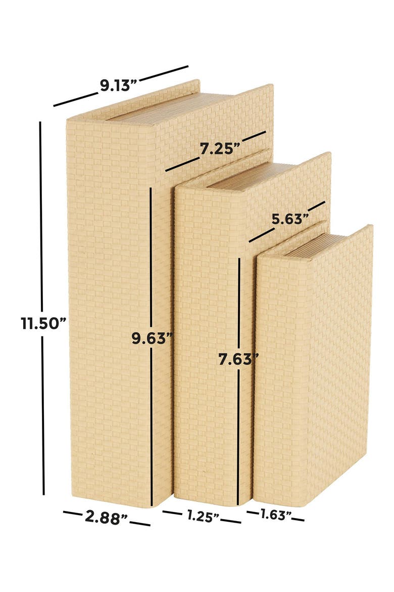 Bohemian Faux Leather Set of 3 Book Box, Alternate, color, CREAM