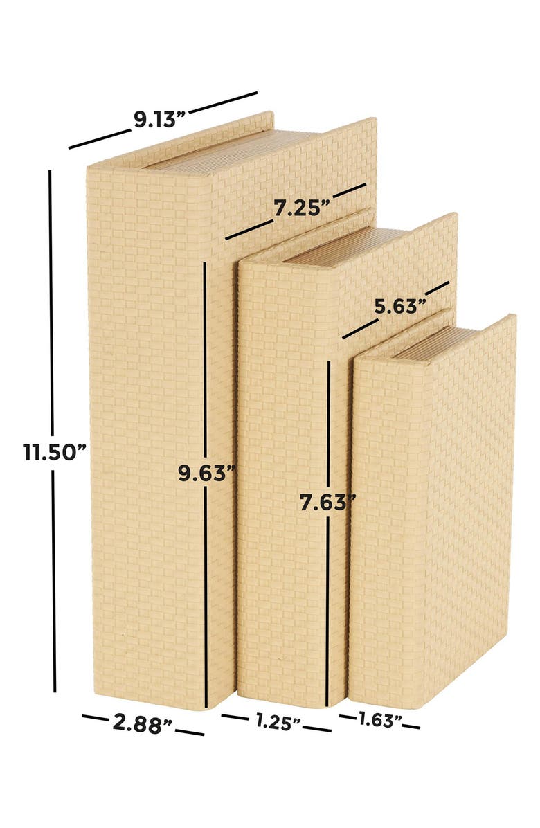 WILLOW ROW Bohemian Faux Leather Set of 3 Book Box, Alternate, color, Cream