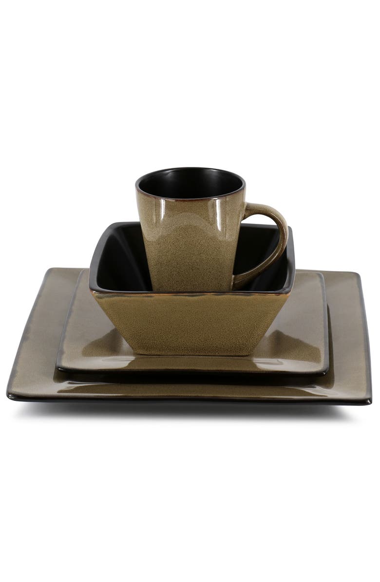 Gibson Elite Kiesling 16 Piece Hard Square Stoneware Dinnerware Set, Alternate, color, Beige