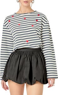 English Factory Heart Embroidered Stripe Cotton Top