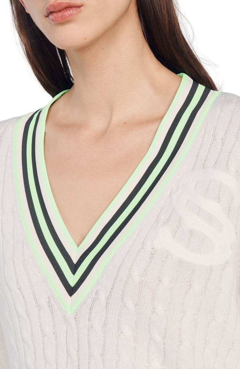 SANDRO Aubin Cable V-Neck Sweater, Alternate, color, Ecru