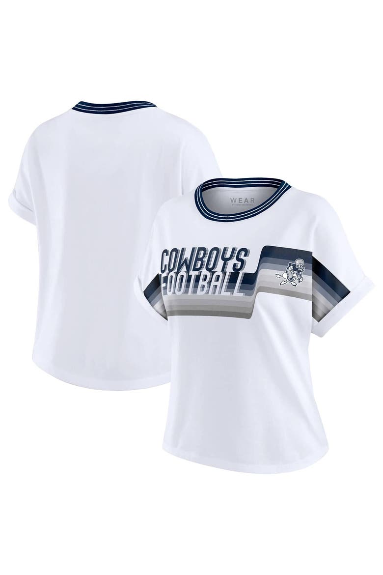 Women's WEAR by Erin Andrews White Dallas Cowboys Cropped Center Stripe Dolman T-Shirt, Main, color, White