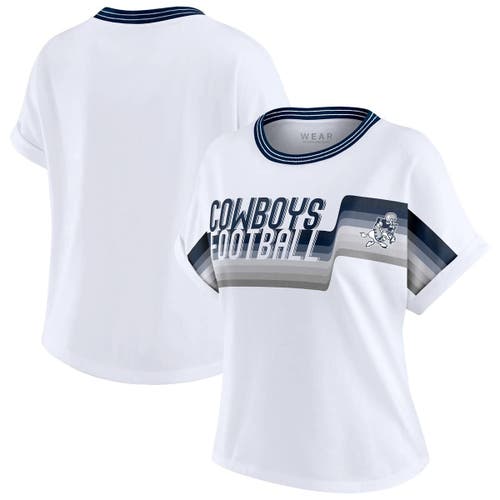 Wear By Erin Andrews White Dallas Cowboys Cropped Center Stripe Dolman T-shirt