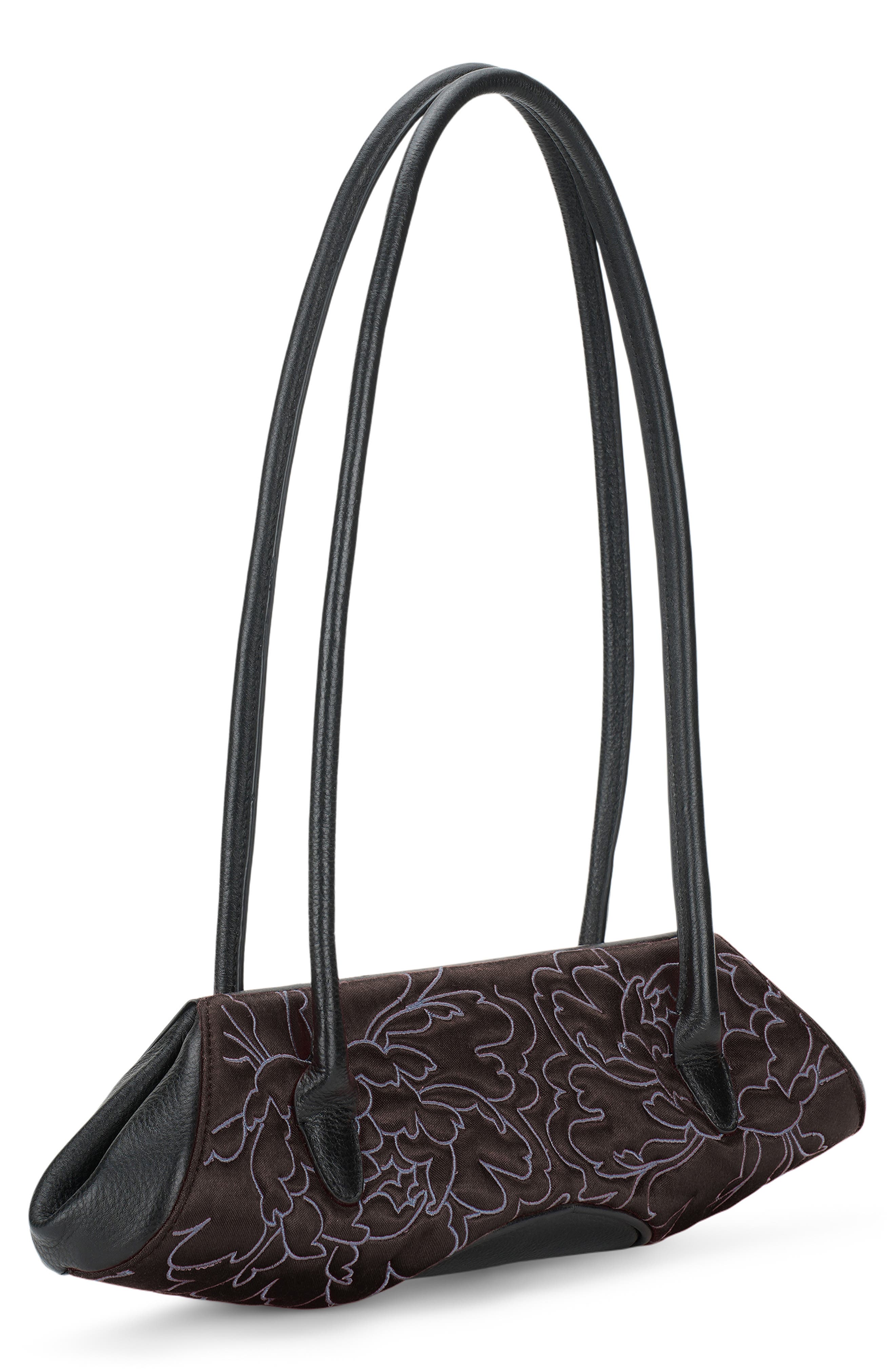 Elizabeth Mini Floral Quilted Leather Baguette Bag, Alternate, color, BLACK/ CACAO