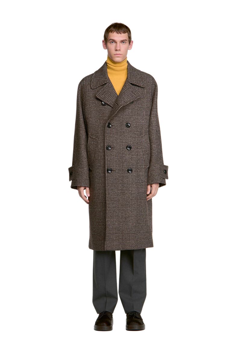 Check wool coat, Main, color, Brown