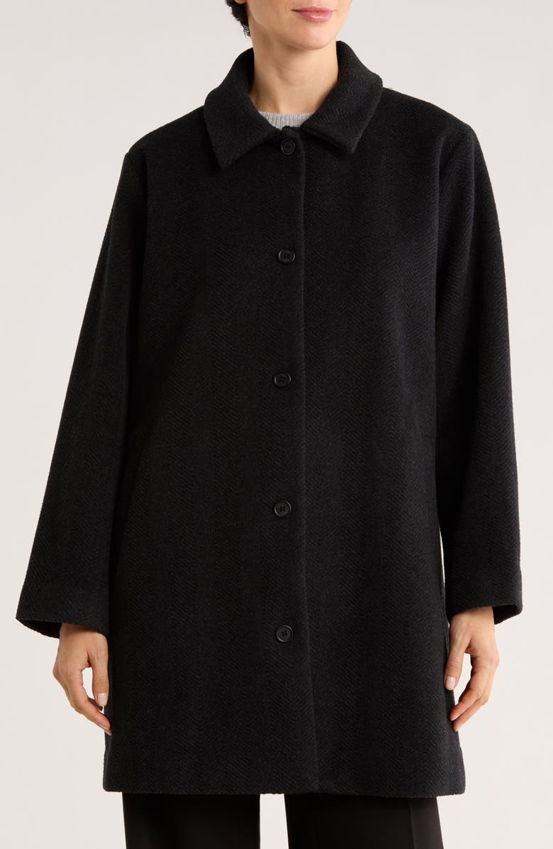 Eileen Fisher Classic Collar Wool Herringbone Coat, Alternate, color, Charcoal