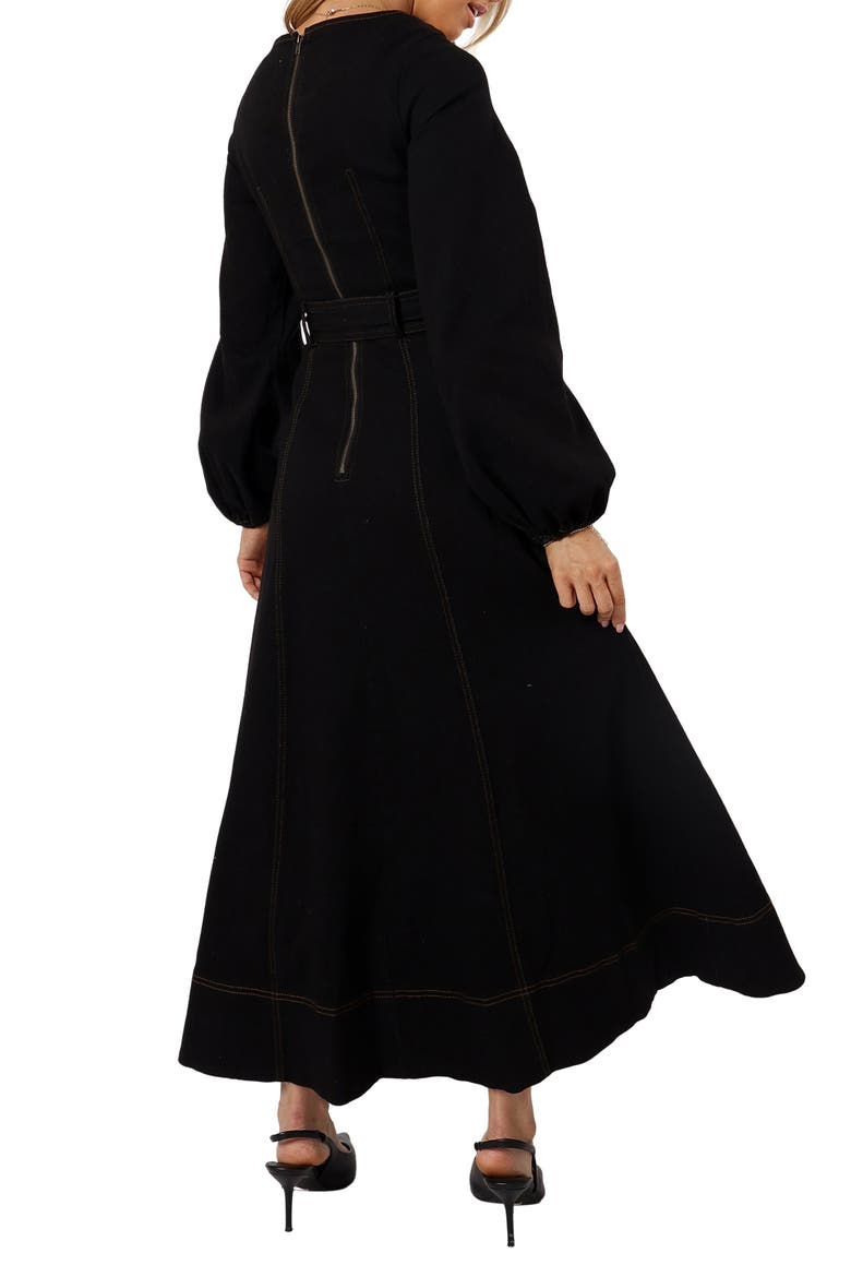 Mateo Long Sleeve Belted Denim Maxi Dress, Alternate, color, BLACK