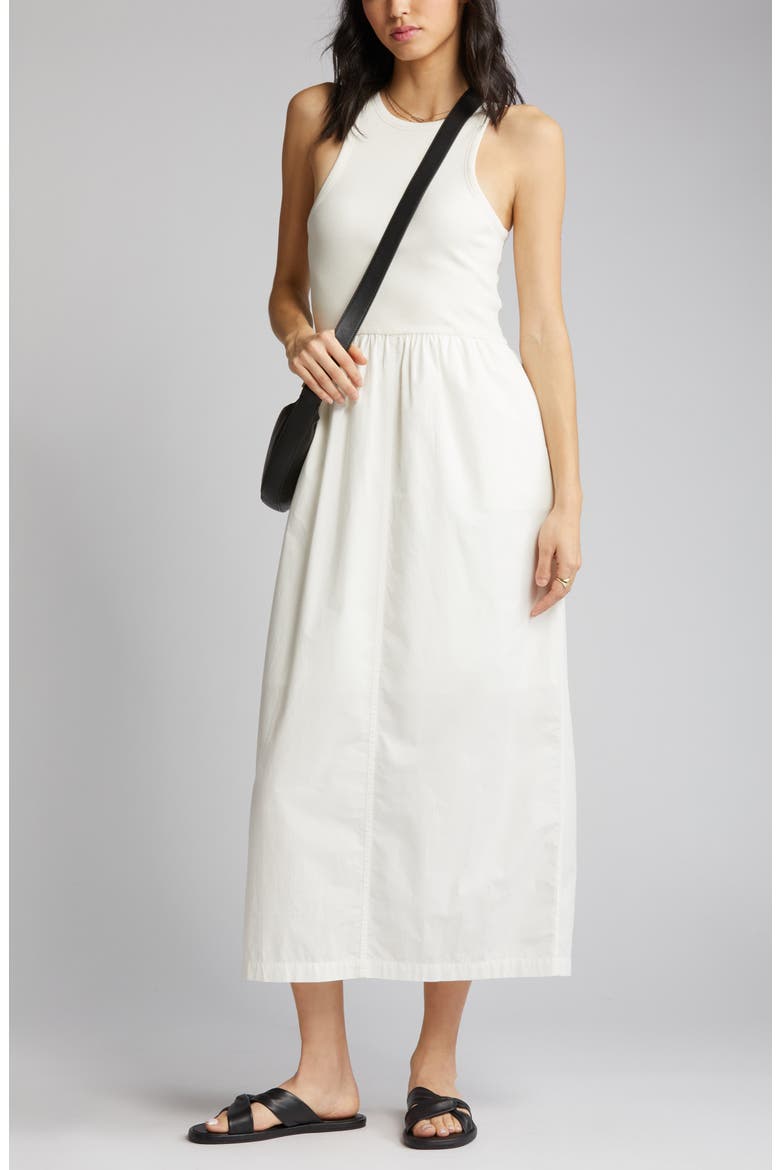 Mixed Media Sleeveless Midi Dress, Main, color, IVORY EGRET