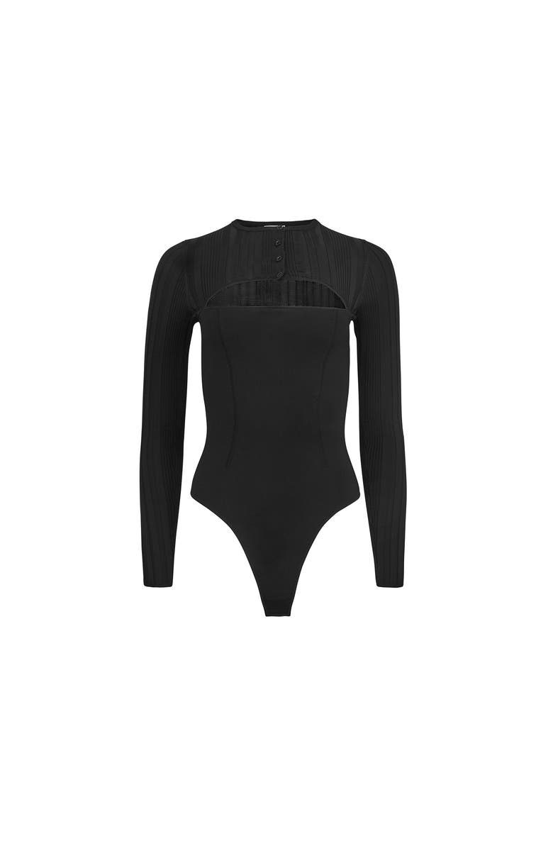 Fleur Du Mal Rib Shrug Bodysuit, Alternate, color, Black