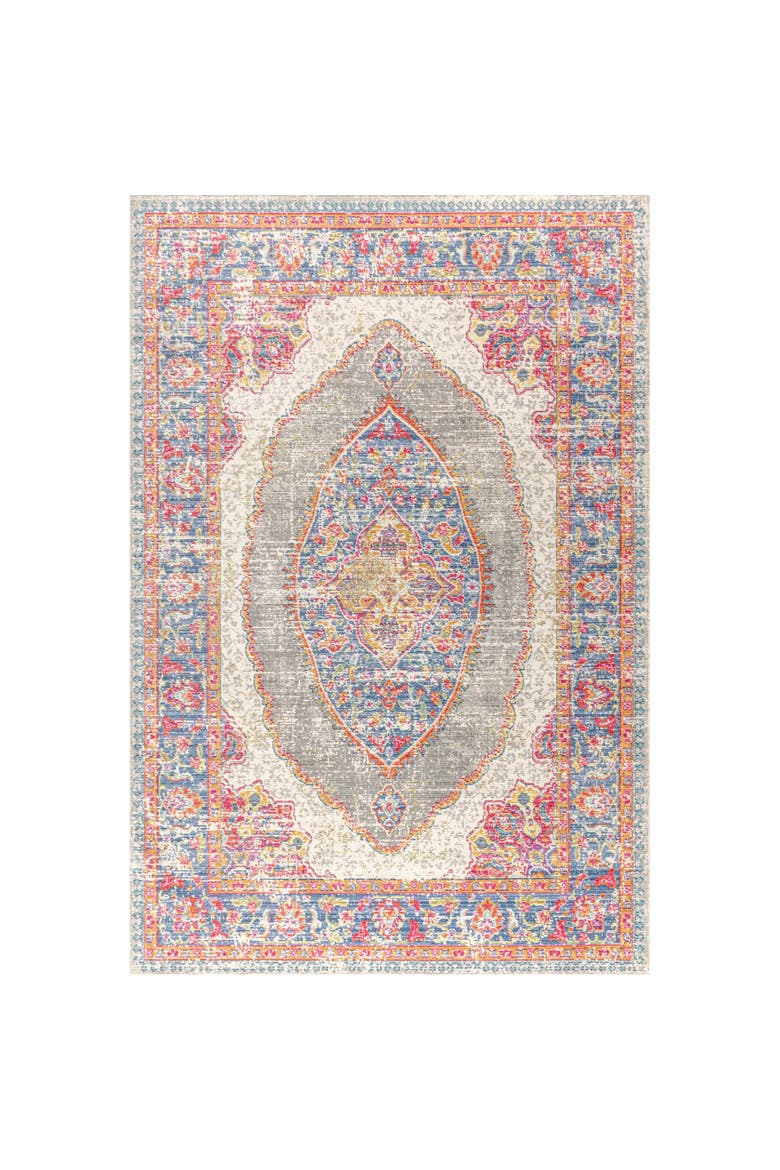 Kilia Medallion Area Rug, Main, color, Fuchsia/Mustard/Indigo