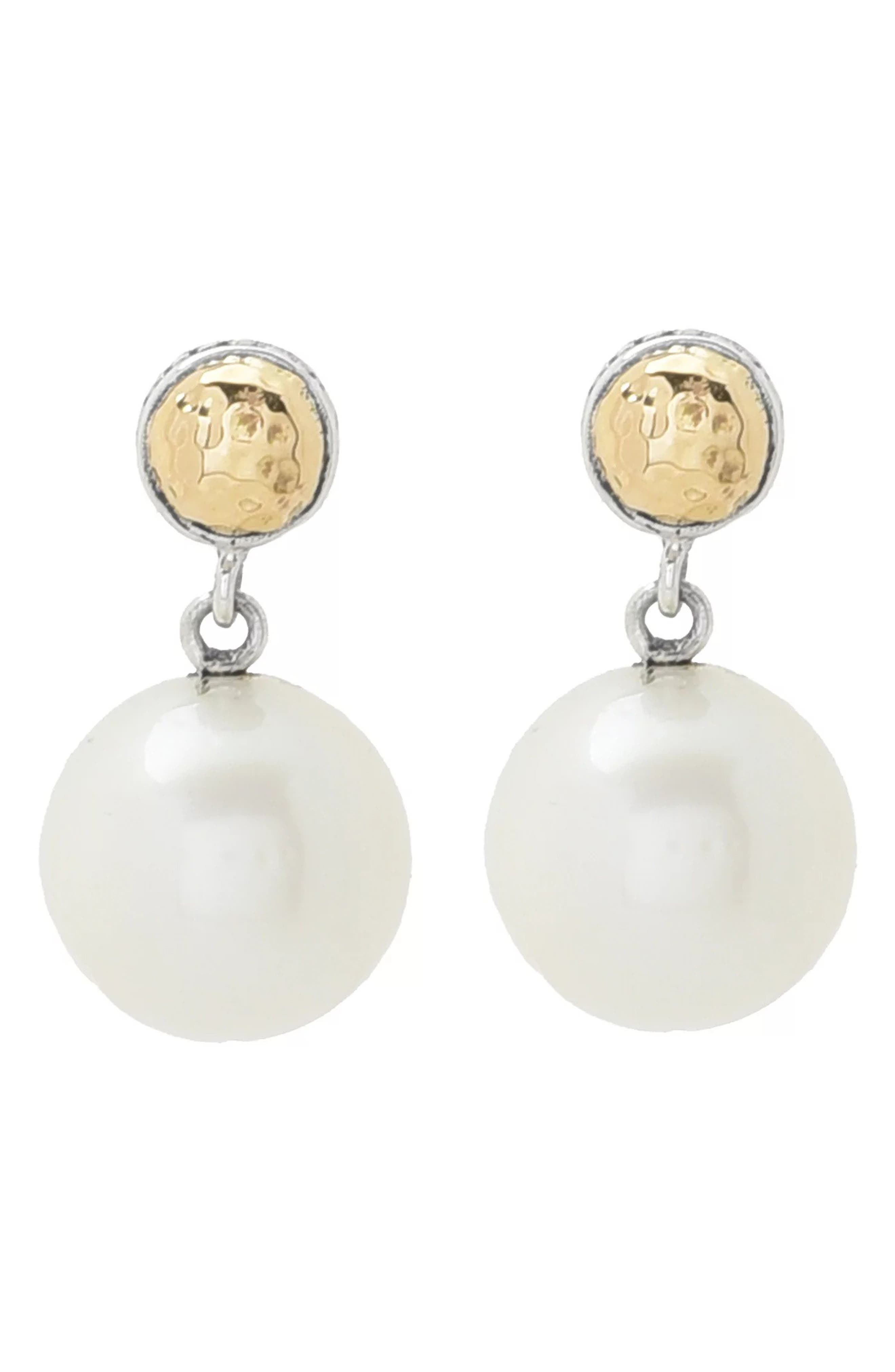 Sterling Silver & 18k Gold South Sea Pearl Drop Earrings