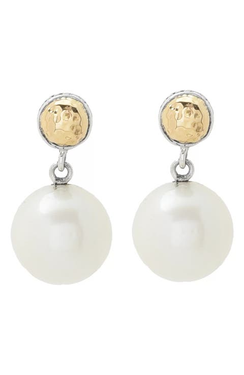 Sterling Silver & 18k Gold South Sea Pearl Drop Earrings