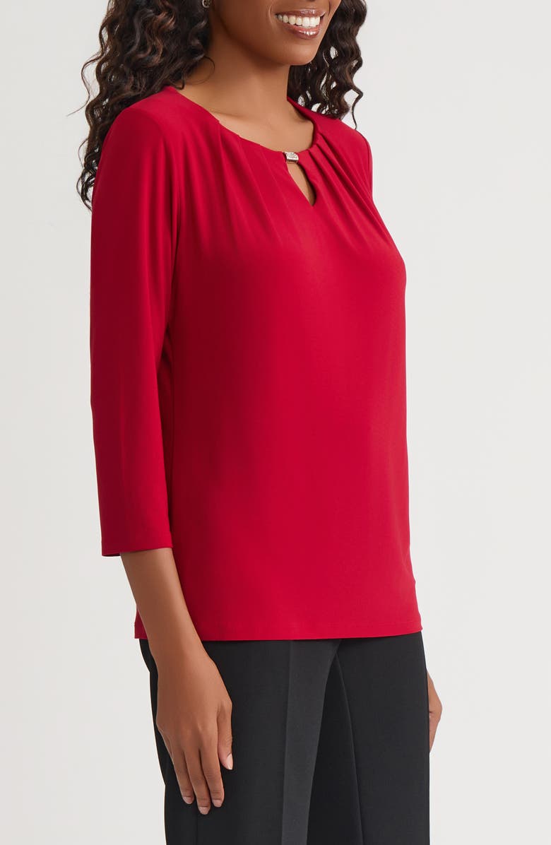 KASPER Pleat Neck Top, Alternate, color, Fire Red