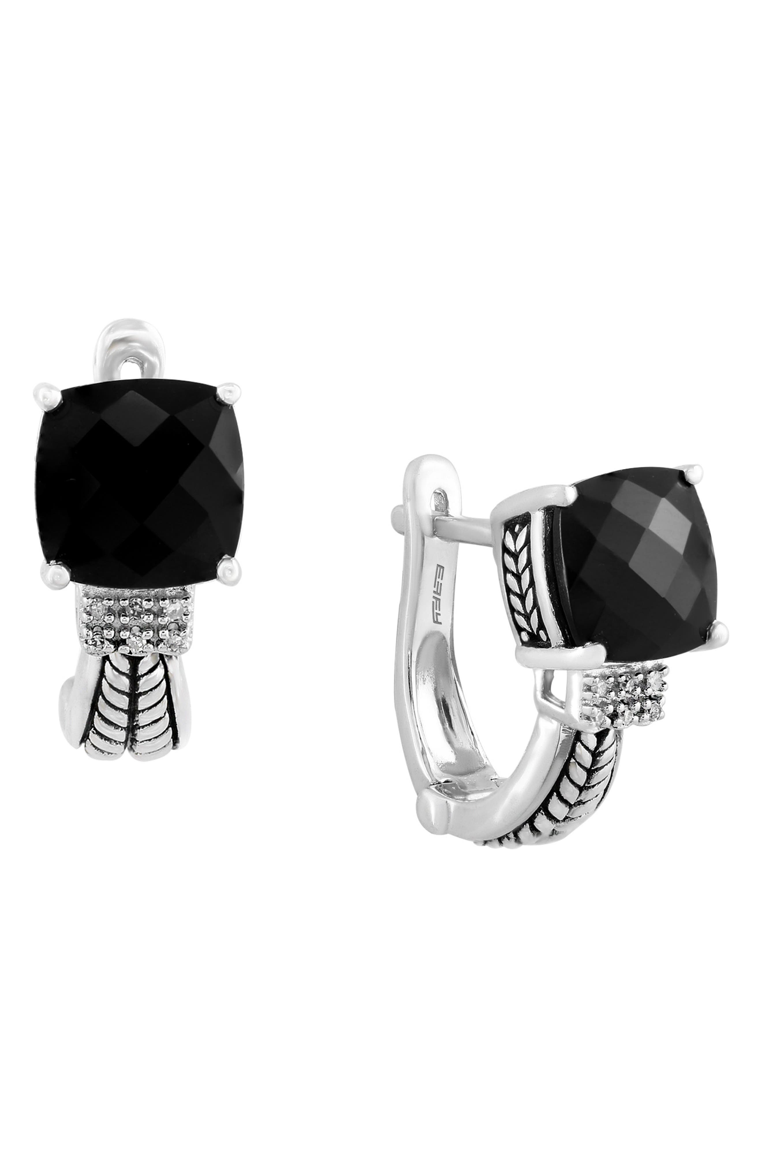 EFFY 925 Sterling Silver Diamond Onyx Earrings - 0.04 ctw