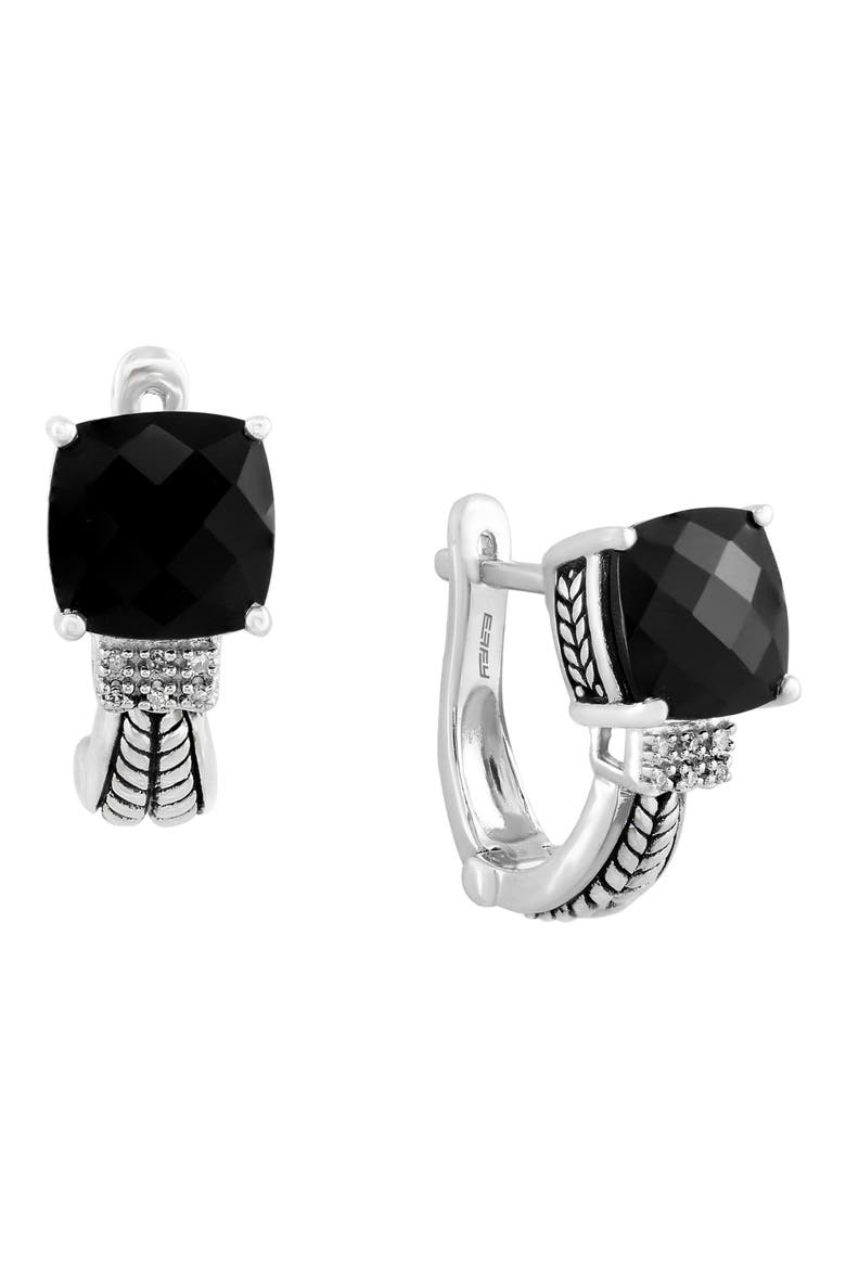 925 Sterling Silver Diamond Onyx Earrings - 0.04 ctw, Main, color, BLACK