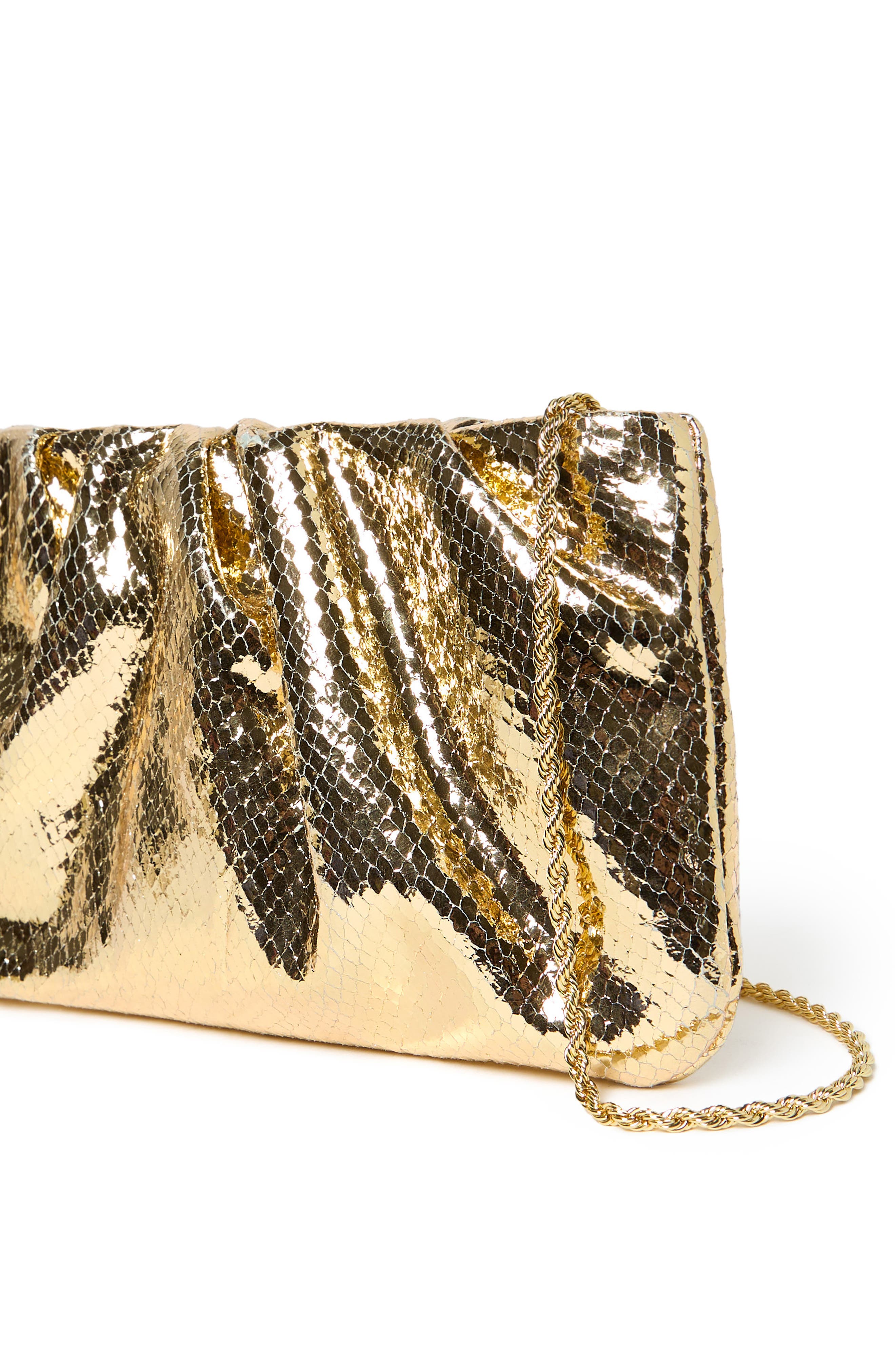 Loeffler Randall Serena Snakeskin Embossed Leather Clutch, Alternate, color, Light Gold