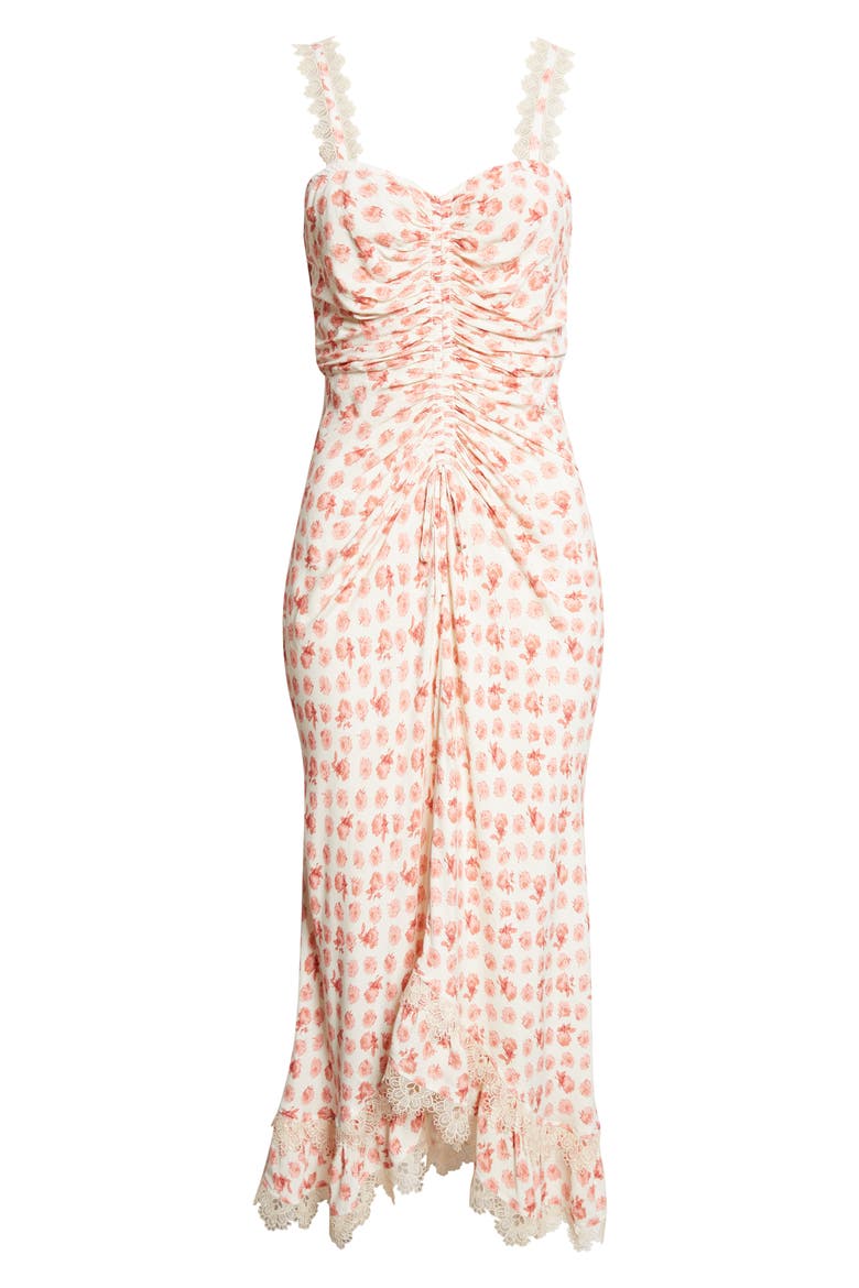 Stevie Ikat Roses Ruched Sleeveless Midi Dress, Alternate, color, GARDENIA MULTI