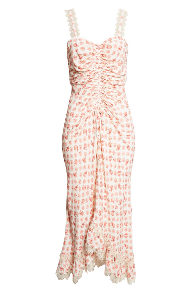 Cinq à Sept Stevie Ikat Roses Ruched Sleeveless Midi Dress, Alternate, color, Gardenia Multi
