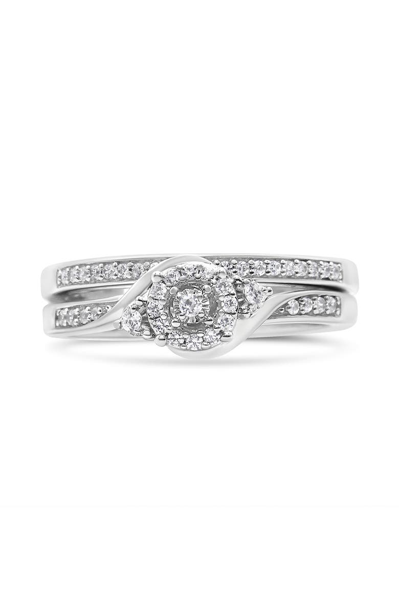 Haus of Brilliance Silver 1/4 Cttw Diamond Halo and Swirl Engagement Ring and Wedding Band Set, Alternate, color, White