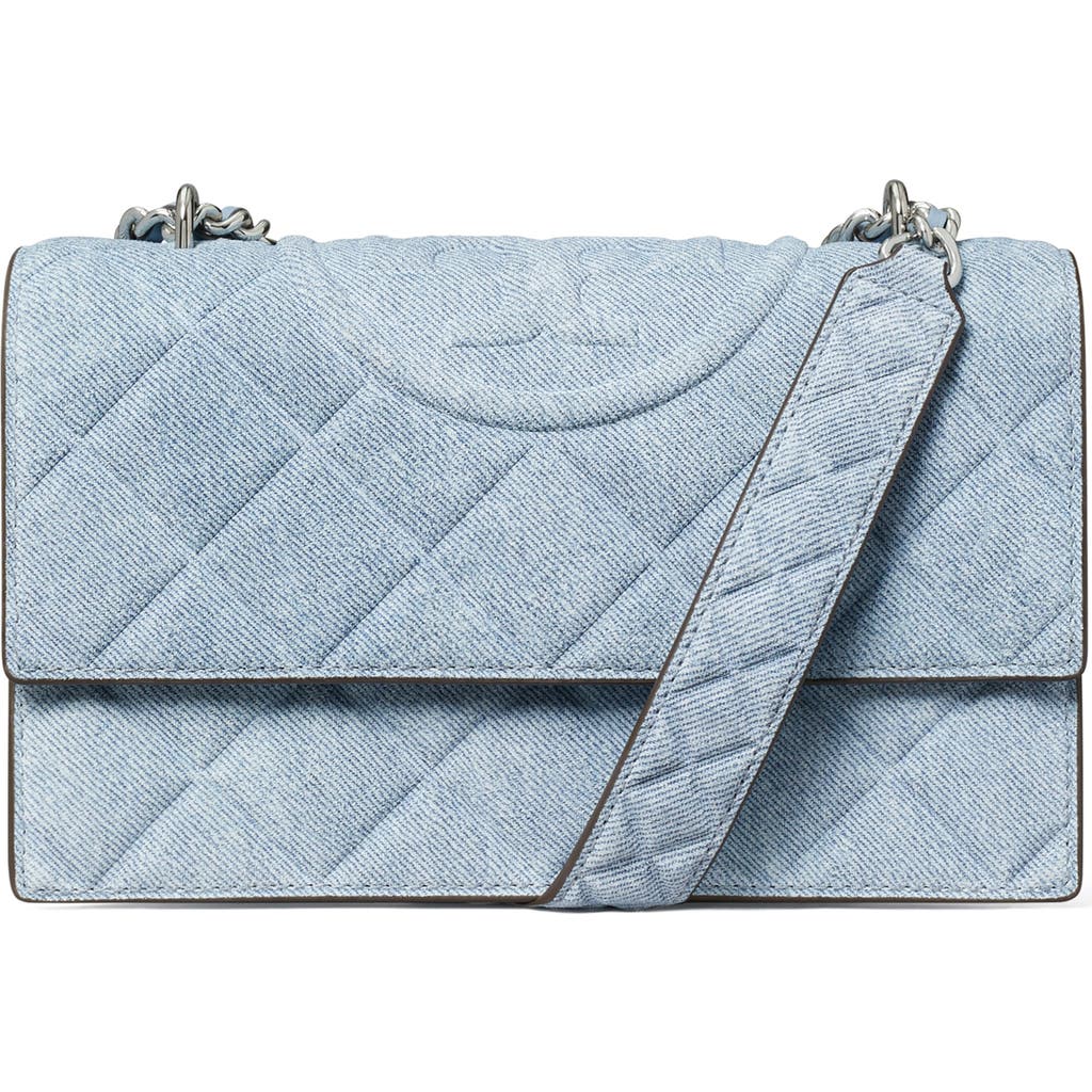 Tory Burch Fleming Small Convertible Denim Shoulder Bag In Denim