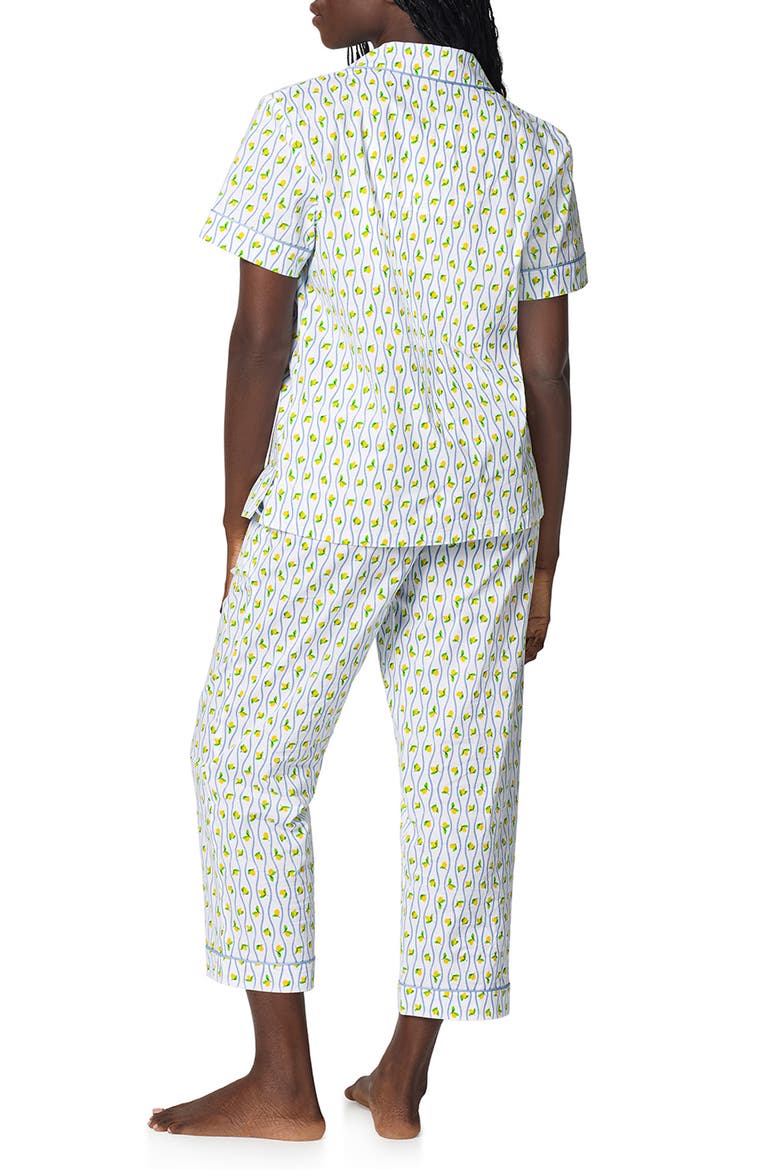 Print Organic Cotton Poplin Crop Pajamas, Alternate, color, LIMONCELLO STRIPE