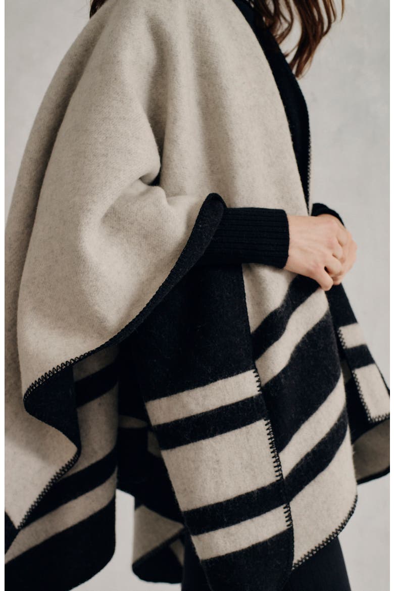 Deanna Wool & Cashmere Reversible Poncho, Alternate, color, BLACK/OFF WHITE