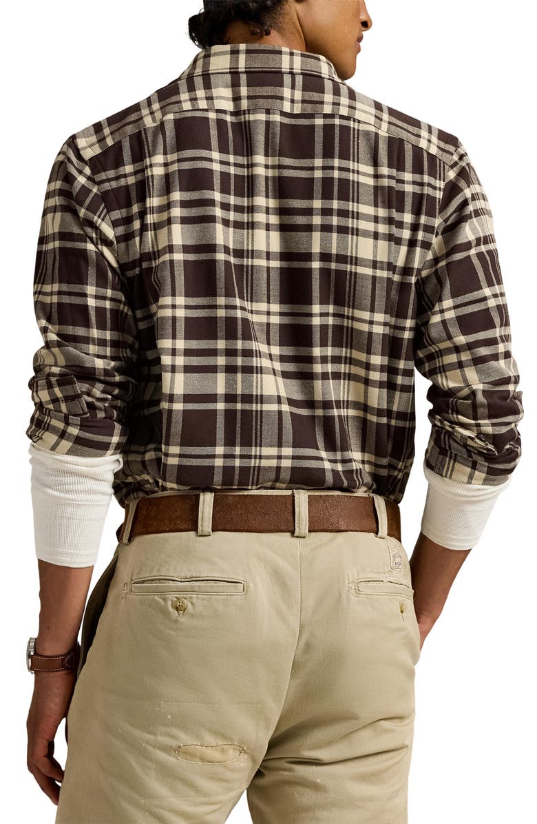 Polo Ralph Lauren Brushed Twill Long Sleeve Camp Shirt, Alternate, color, Nutmeg Brown Cream
