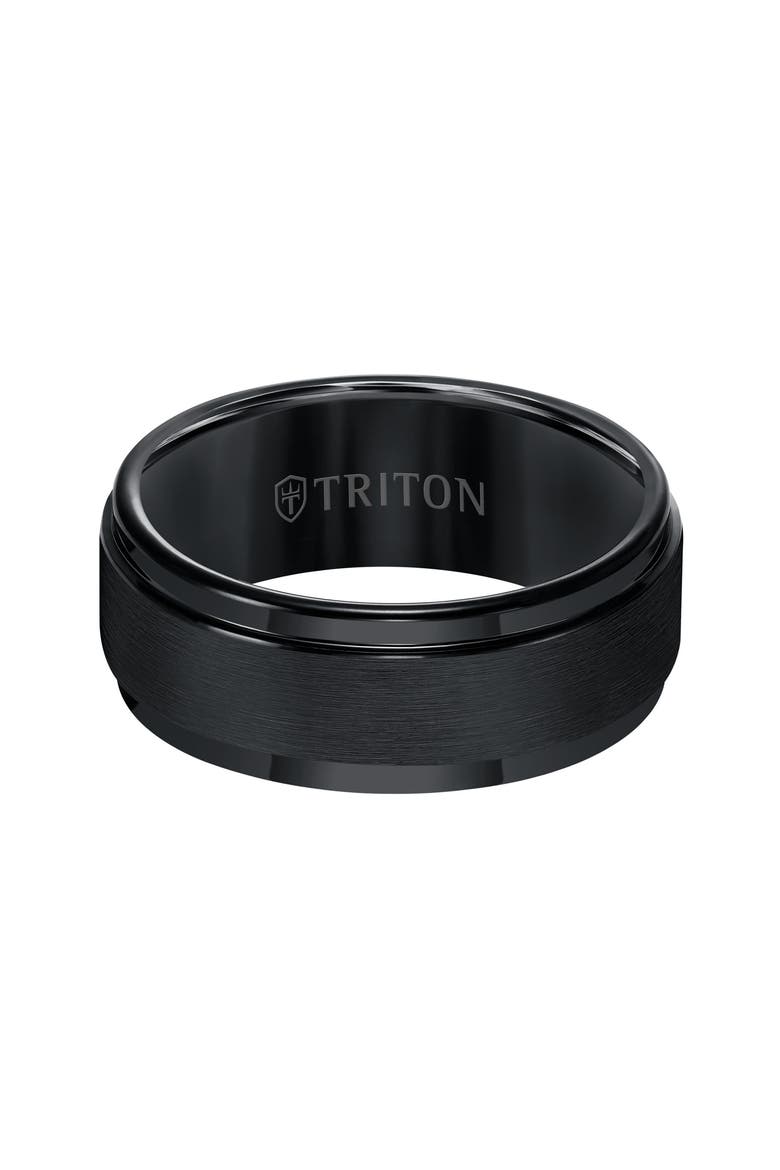 9MM Tungsten Carbide Ring with Brushed Finish and Step Edge, Main, color, Black
