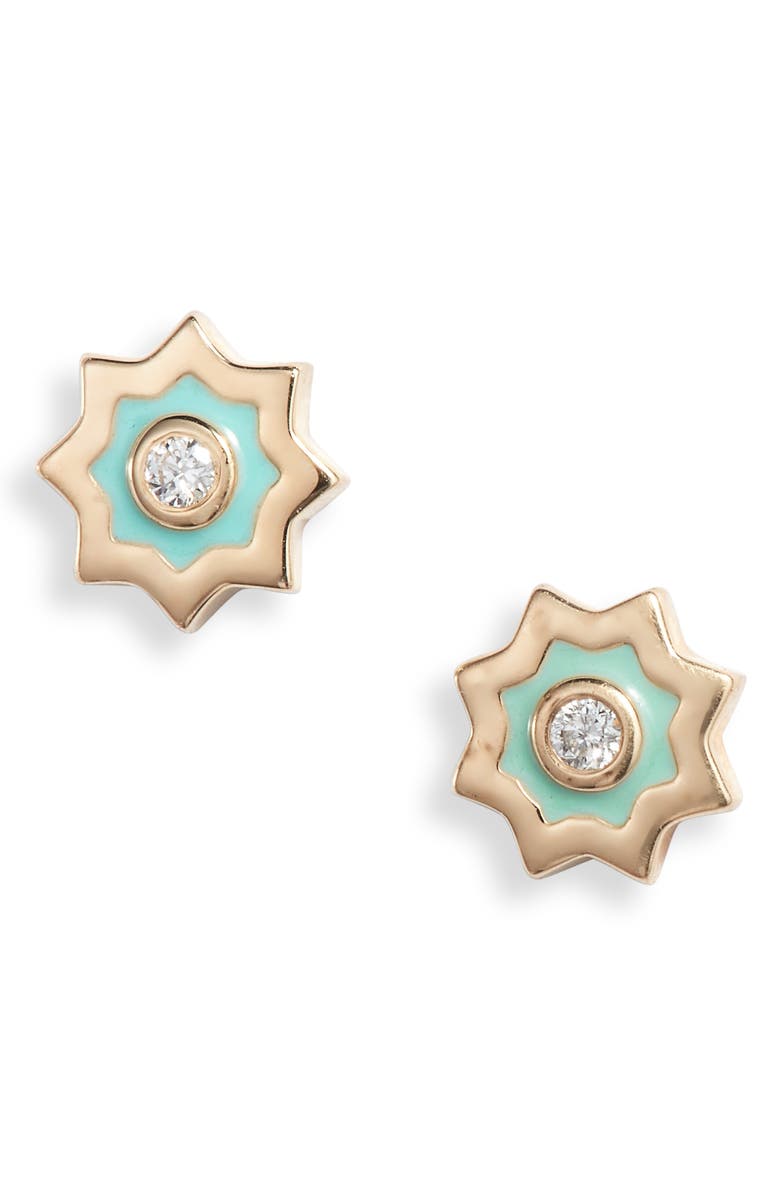 Anzie Diamond Starburst Stud Earrings, Main, color, Green