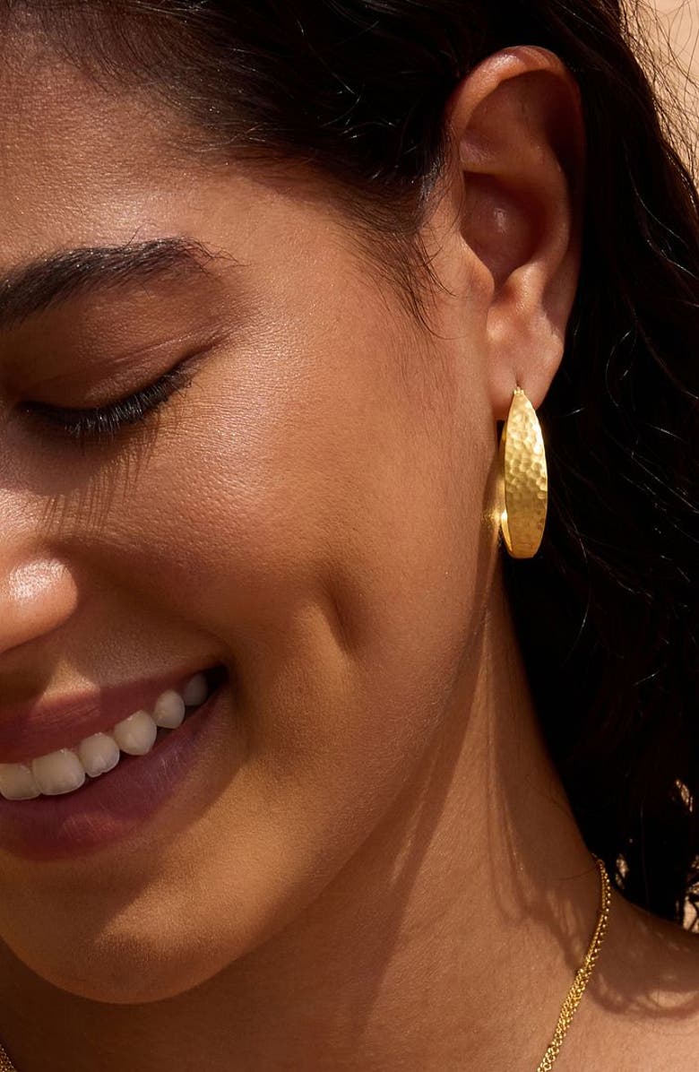 Satya Jewelry Shine Bright Hammered Hoop Earrings, Alternate, color, Gold