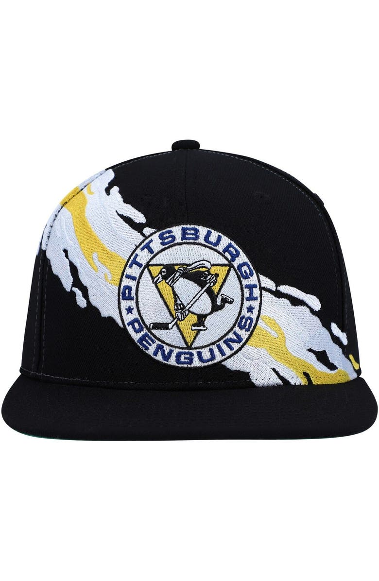 Mitchell & Ness Men's Mitchell & Ness Black Pittsburgh Penguins Vintage Paintbrush Snapback Hat, Alternate, color,