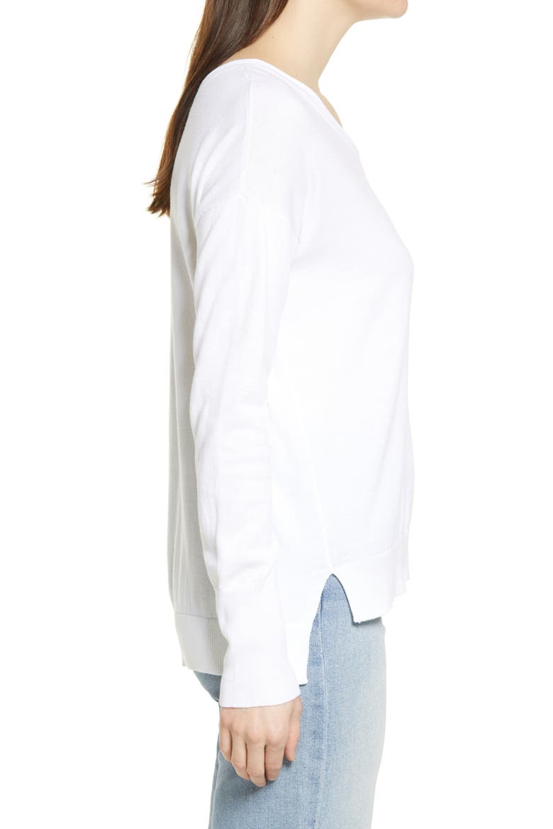 Double V-Neck Cotton Pullover, Alternate, color, WHITE
