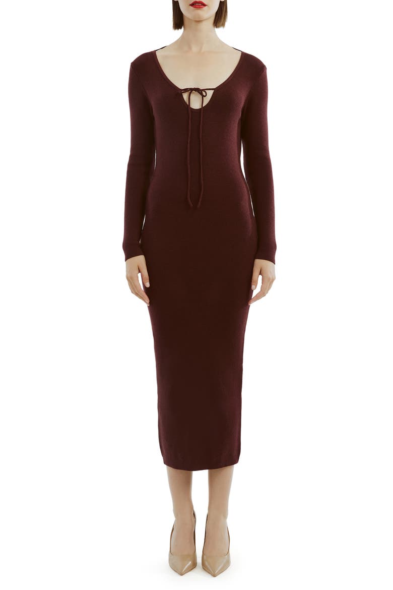 Verona Long Sleeve Rib Sweater Dress, Main, color, BURGUNDY