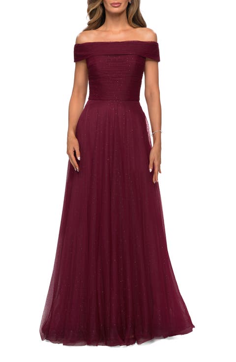 Tulle Off the Shoulder A-line Dress with Rhinestones