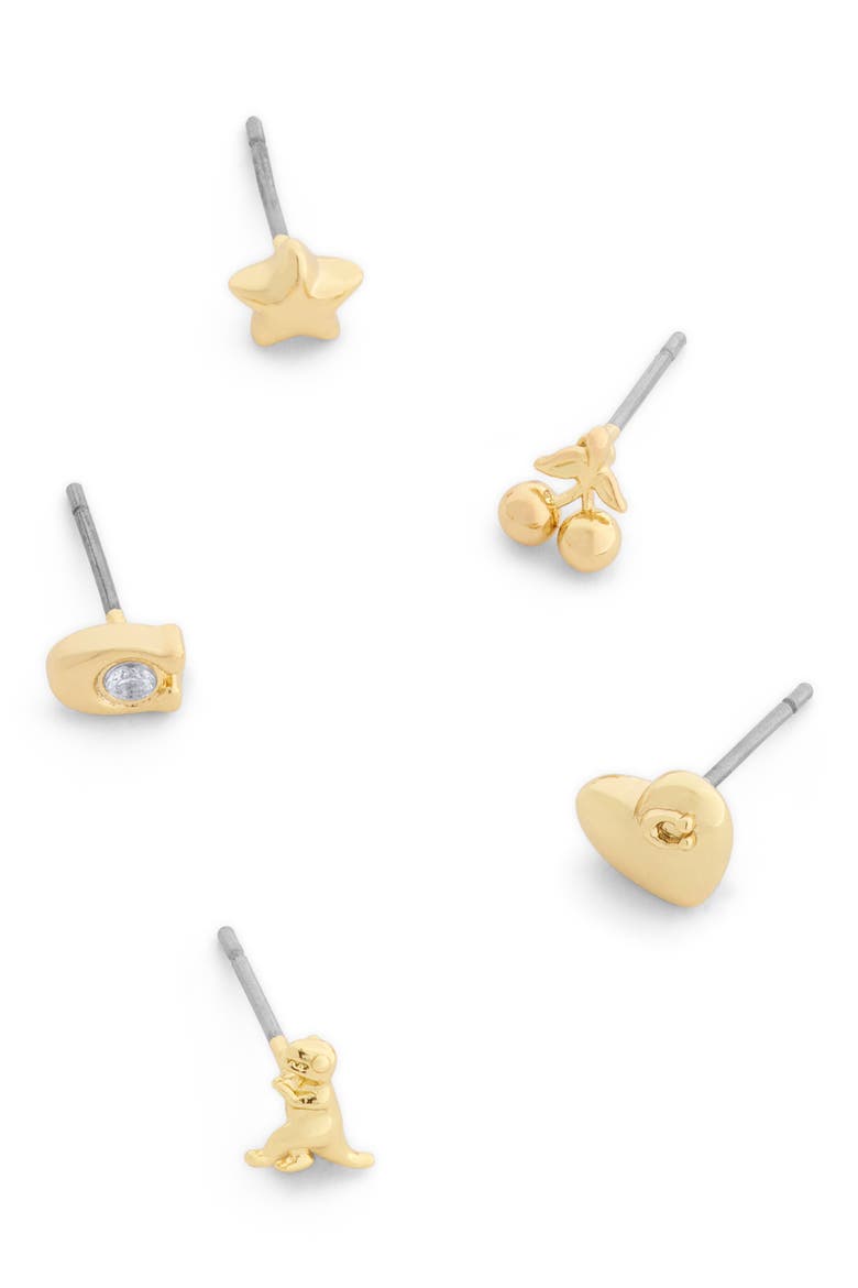 Mixed Classic Motif Set of 5 Stud Earrings, Alternate, color, GOLD
