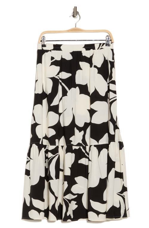 Shop Ellen Tracy Tiered Pull-on Midi Skirt In Black Floral