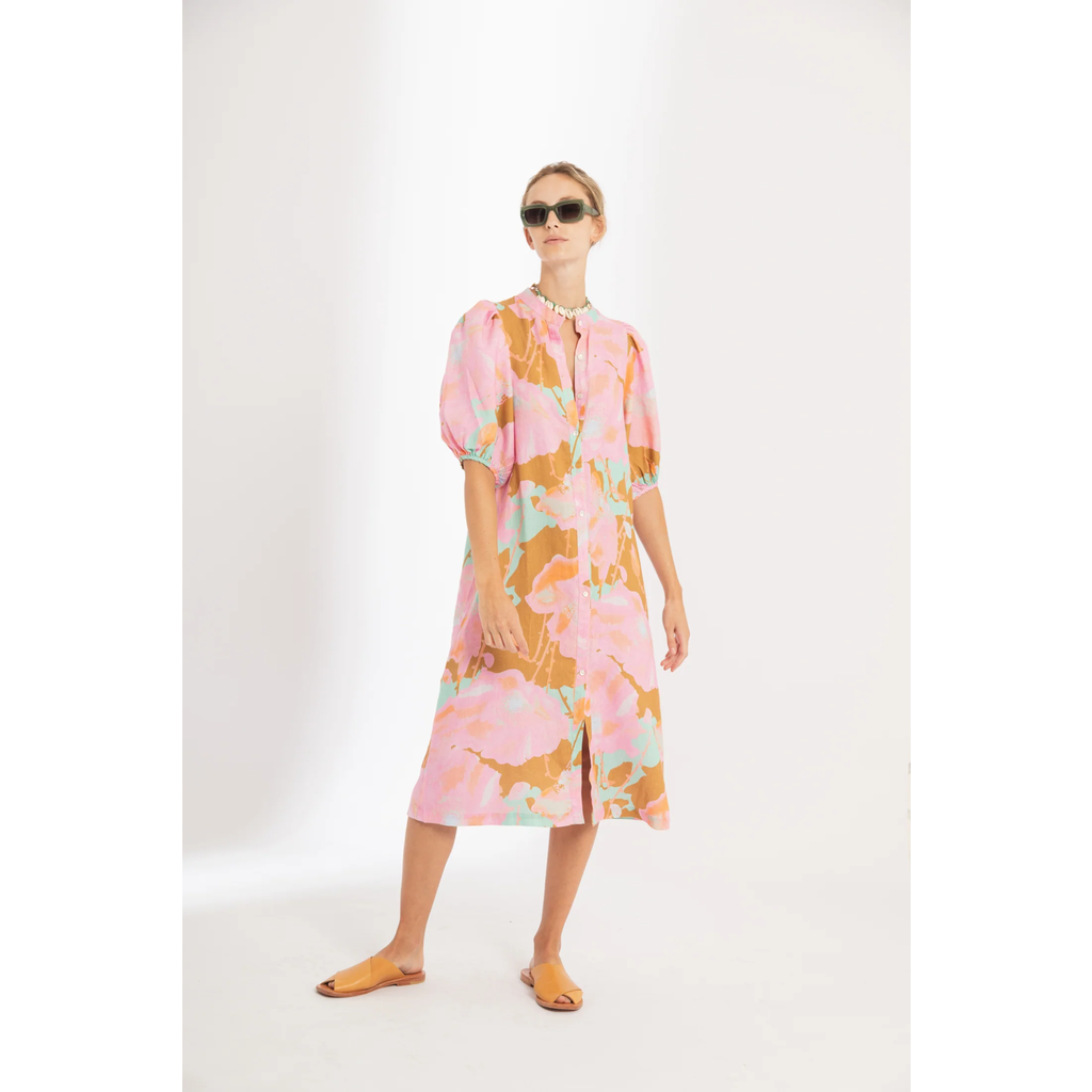 LANHTROPY Bubble Linen Dress in Aquarela  product